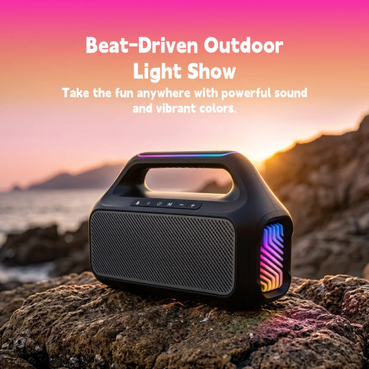 TG469 Handheld Portable Bluetooth Speaker, 30W Powerful Heavy Bass Sound System with Dynamic RGB Color Lights, Multi-Function Wireless Audio Player, Ideal for Sports, Cycling, Camping, Outdoor Activities & Home Leisure Party,