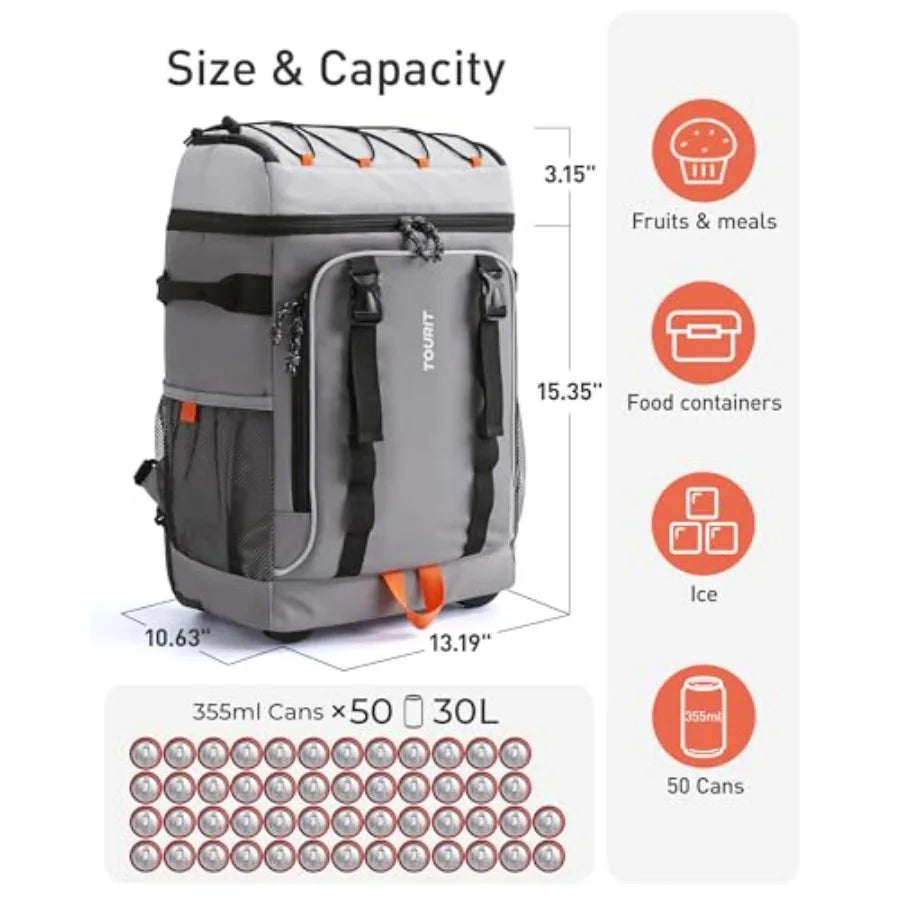 Insulated Rolling Cooler Backpack, Leakproof Waterproof Beach Cooler Bag with Wheels and Handle, Outdoor Camping Picnic Travel