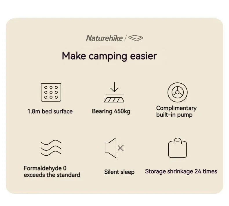 Naturehike Camping Mattress 3 Person Air Bed with Built-in Pump Outdoor Travel Beach Air Mattress Sleeping Mat 25cm Thickened