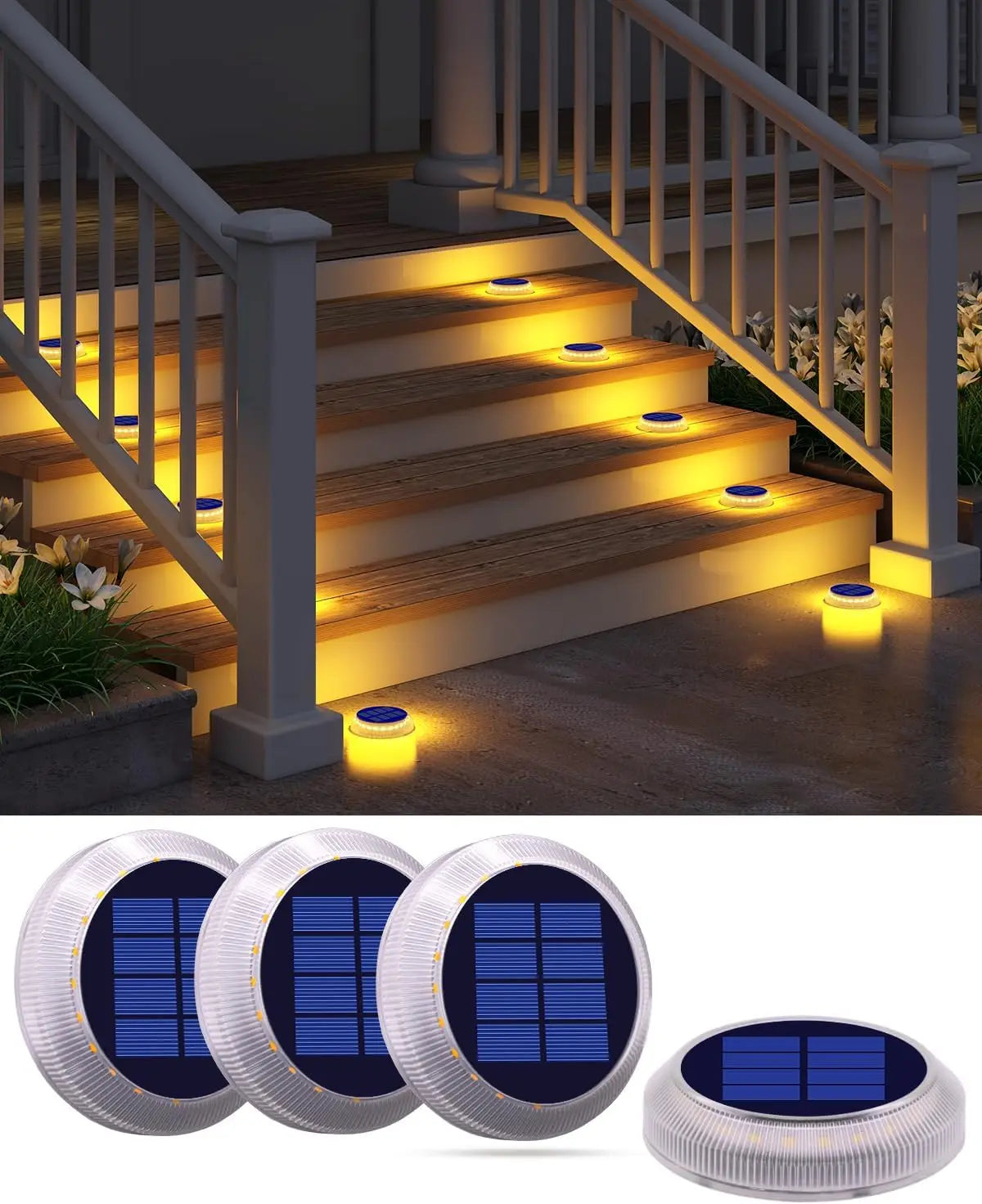 5 Years Lifespan Solar Deck Lights IP68 Waterproof Auto On/Off 5-Ton Anti-Pressure LED Step Lights for Garden Yard solar Path lighting