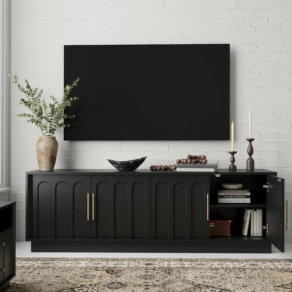 TV Stand or 75 Inch TV, 67" Entertainment Center with Arched Design, Minimalist Media ole with Adjustable Shelves, ern TV Stand