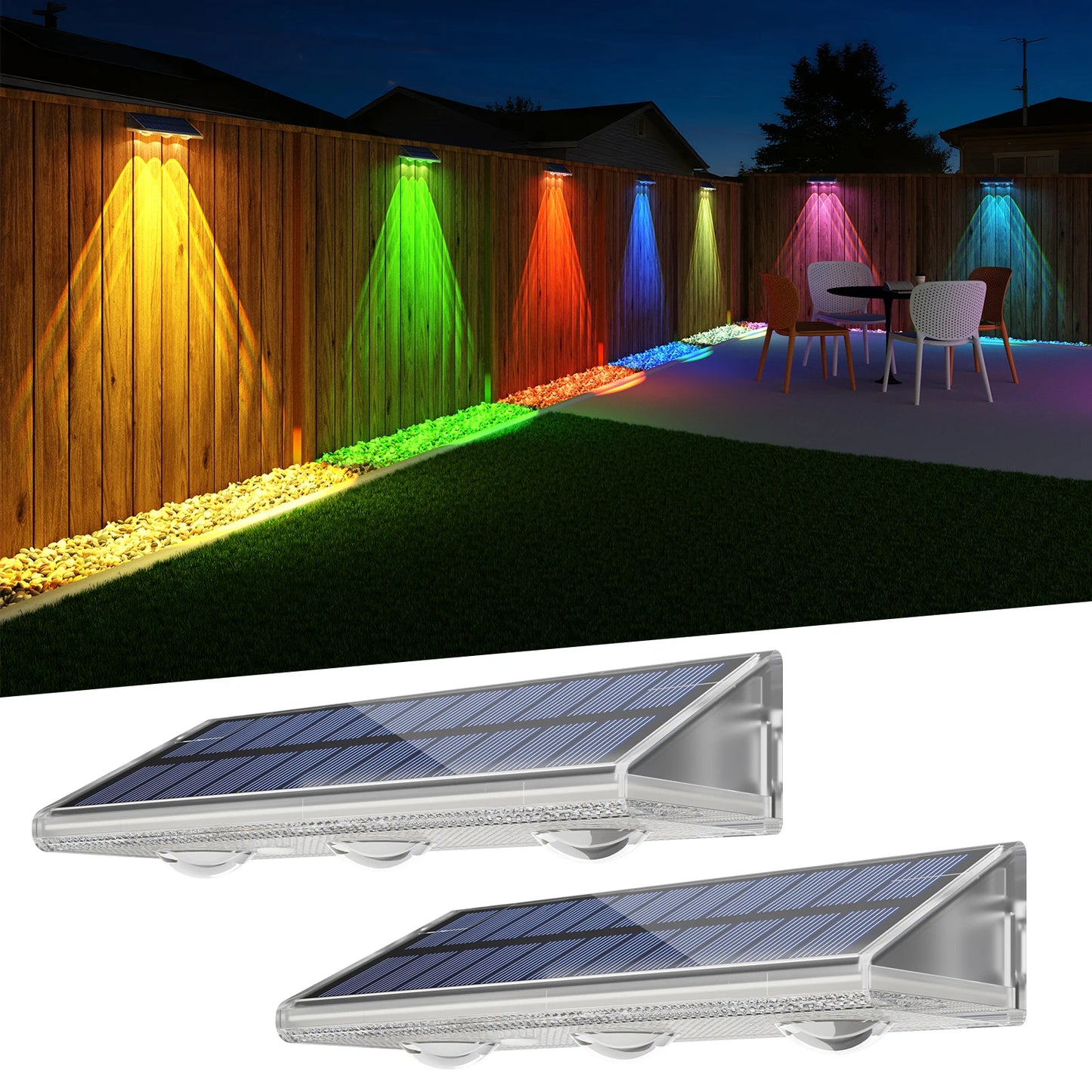 Quality Solar LED Fence Light IP66 Waterproof Auto ON OFF Warm White & 6 Colors & RGB Modes Solar Wall Lamp for Backyard Outside