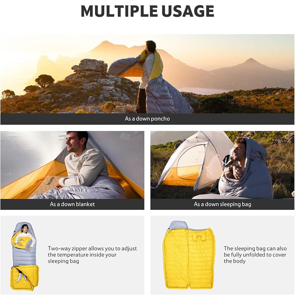 Naturehike CW700 Envelope Duck Down Sleeping Bag Winter Warm 650FP Down Sleeping Bag Camping Hiking Ultralight Sleeping Bag for Men & Women