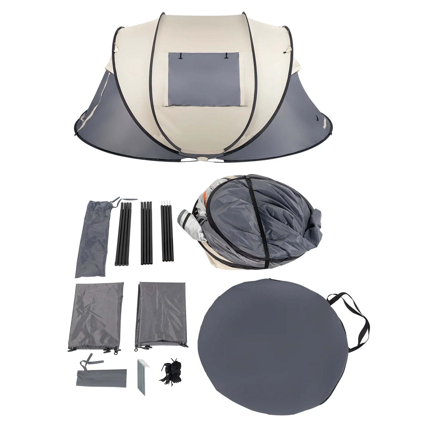 4 Person Pop Up Tent Instant Setup Family Camping Portable Waterproof 190T Polyester Fiberglass Poles with Vestibule Khaki