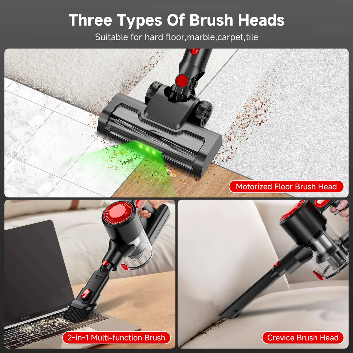 Honki 78KPa Powerful Cordless Vacuum Cleaner LED Display 45Mins Self Standing Stick Vacuum 1.5L Large Dust Cup for Pet Hair Carpet Floor
