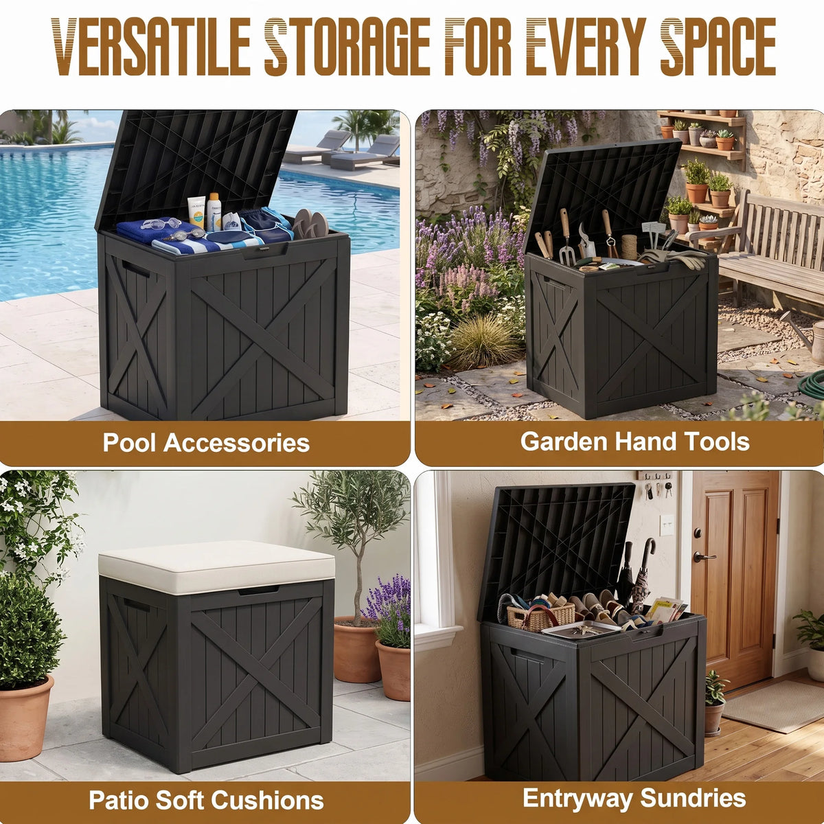 35 Gallon Lockable Outdoor Storage Box Waterproof Resin Patio Deck Box Small Backyard Storage Container