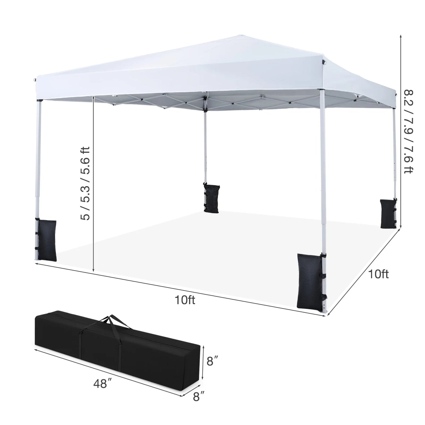 10 X 10 FT Pop up Canopy Tent w/ Carrying Bag, 4 Sandbags, 8 Stakes, 4 Wind Ropes