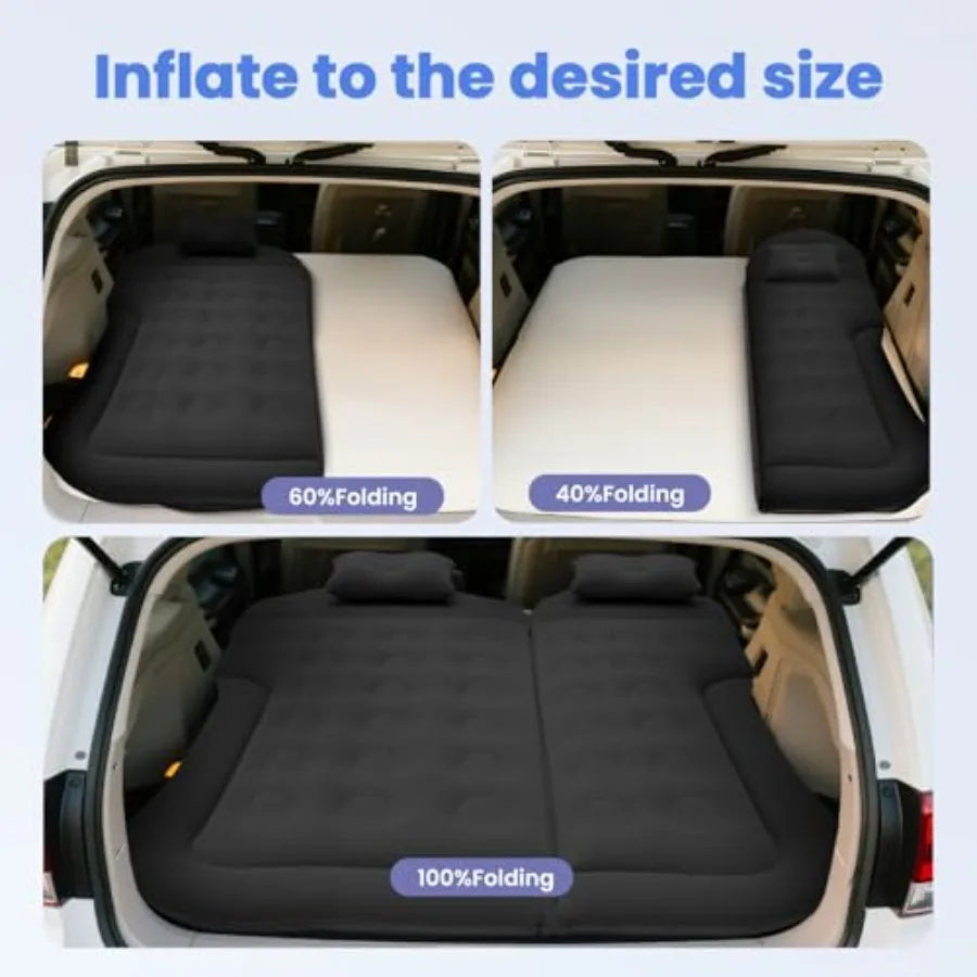 Car Air Mattress - Inflatable Bed for SUV RV Truck Backseat Trunk, Portable Camping Bed Flocked PVC Black Sleeping Mat for Vehi