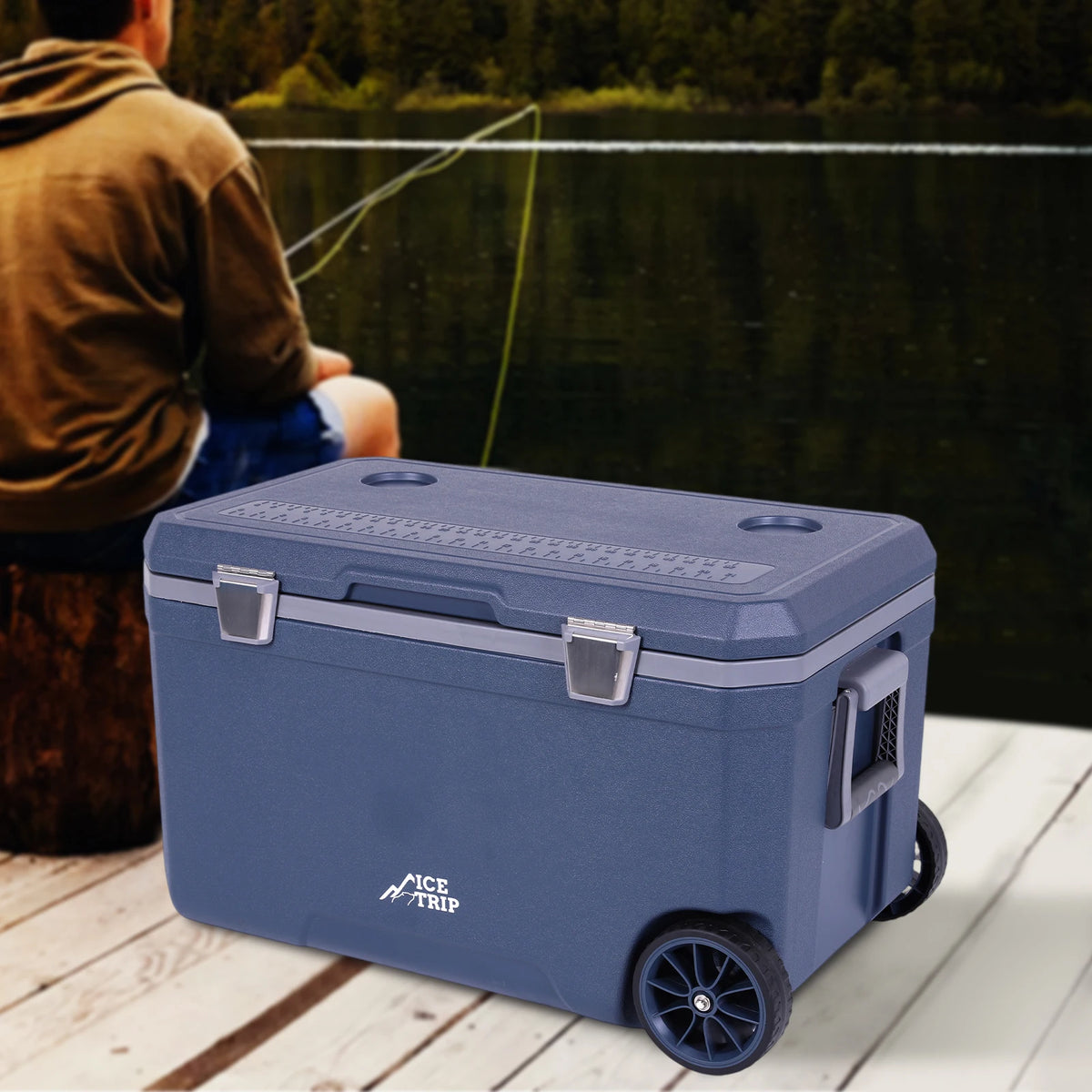 70L Portable Car Wheel Insulator Plastic Cooler Box Keep Food Warm Ice Chest Box for Beach Drink Beverage Camping Picnic Fishing
