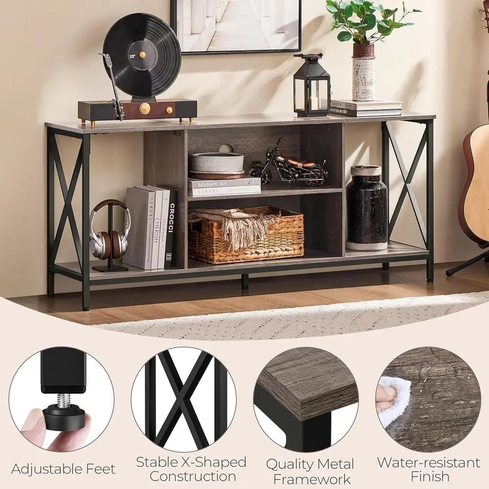 TV Stand or 65 Inch TV, Media Entertainment Center with Storage Shelves or Living Room, TV ole Table or Living Room, Taupe Wood