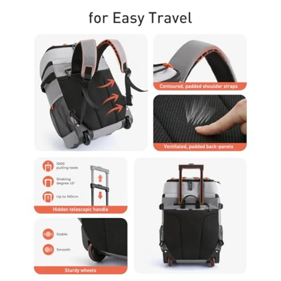 Insulated Rolling Cooler Backpack, Leakproof Waterproof Beach Cooler Bag with Wheels and Handle, Outdoor Camping Picnic Travel