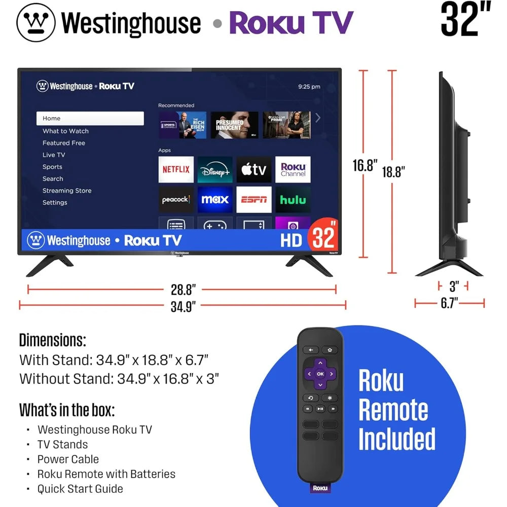 Westinghouse Roku TV - 32 Inch Smart TV, HD Television with Wi-Fi Connectivity and Mobile App, Flat Screen