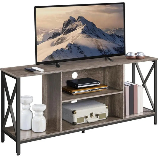 TV Stand or 65 Inch TV, Media Entertainment Center with Storage Shelves or Living Room, TV ole Table or Living Room, Taupe Wood