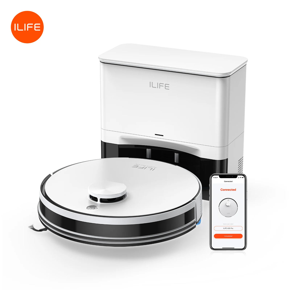 ILIFE A30 PRO 5000Pa Suction, Robot Vacuum and Mop Combo, Self Emptying, 60 Day Capacity, App/Remote, 180 Minute Running Time