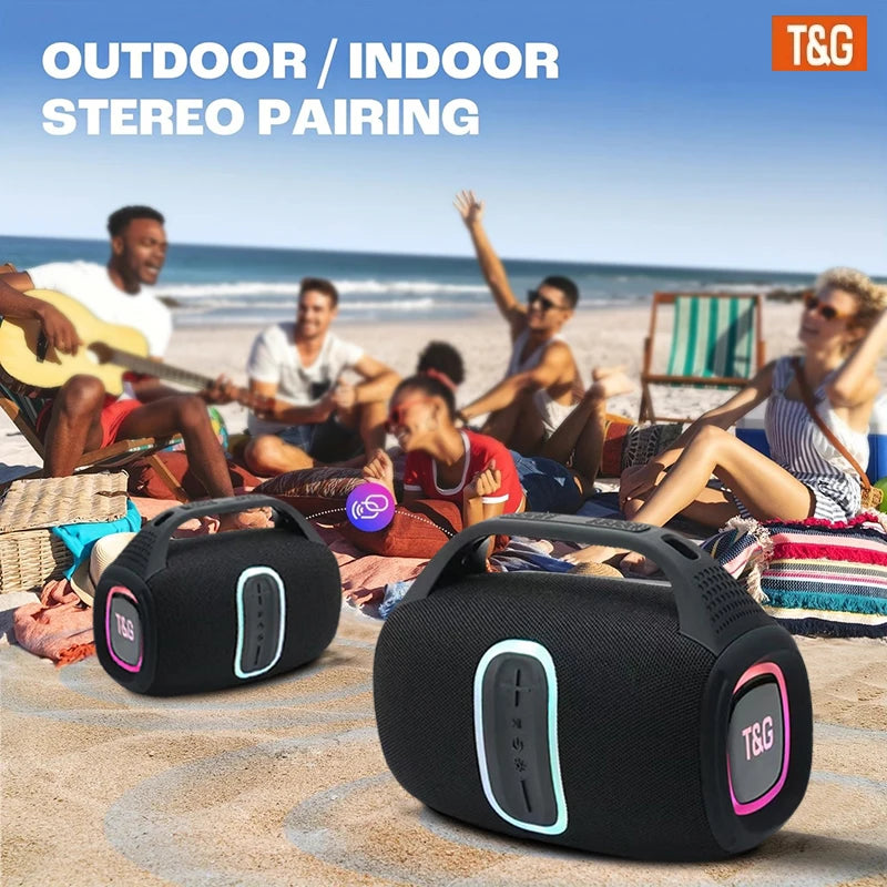 T&G Portable Bluetooth Wireless Speaker 24W HD Stereo Sound Colorful LED Lights IPX4 Waterproof 3600mAh Battery Outdoor Speake