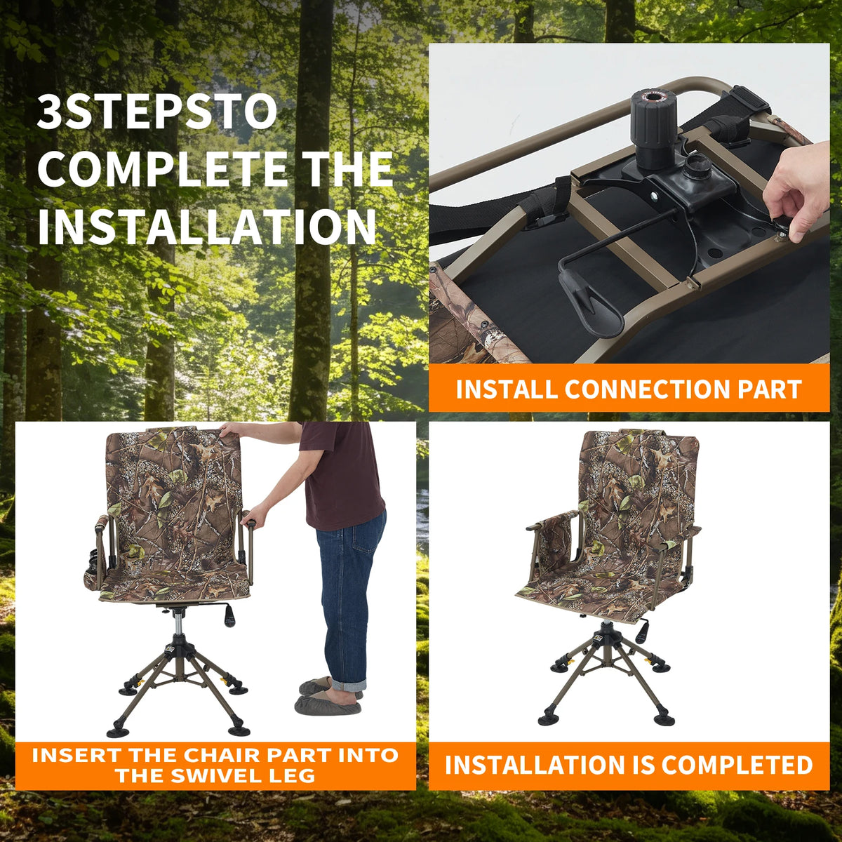 360° Swivel Folding Dining Chair Mesh Backrest Heavy-Duty Steel Frame 330 lb Capacity Leaf Camouflage Portable Camping Chair Hunting Hammock Seat Outdoors Low Down Hunting Seat for Fishing Camping