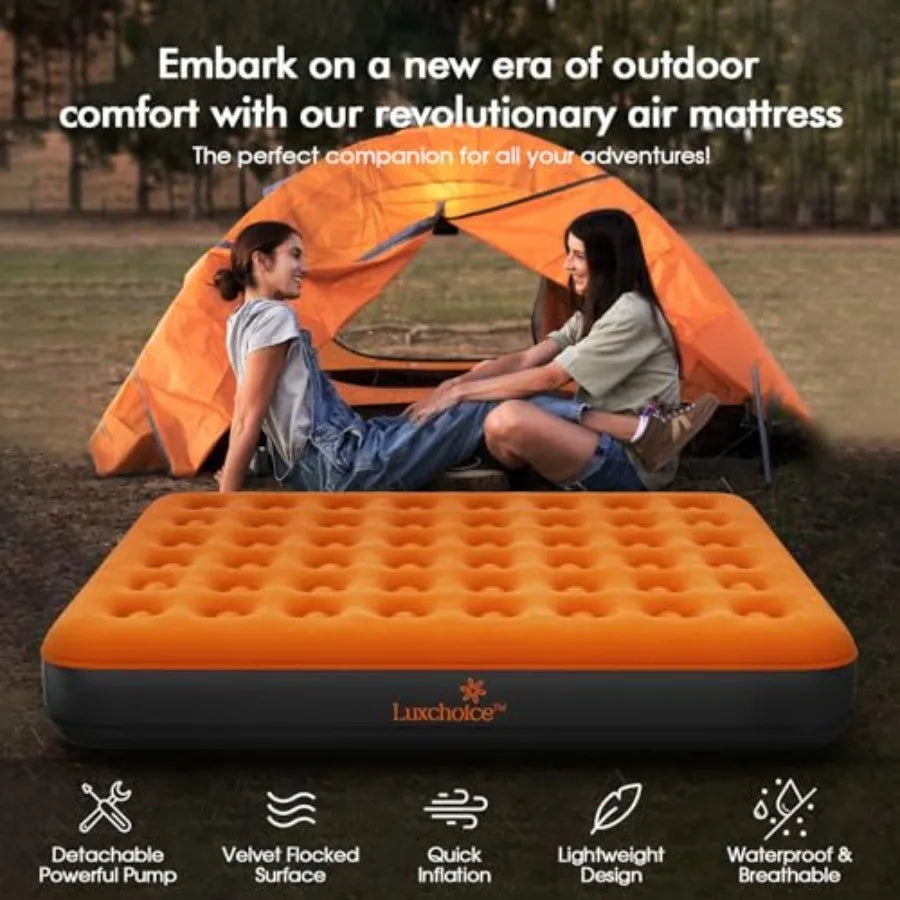 Camping air mattress with cordless rechargeable pump, 9-inch height, self-inflating, portable for home, guest, outdoors, hiking