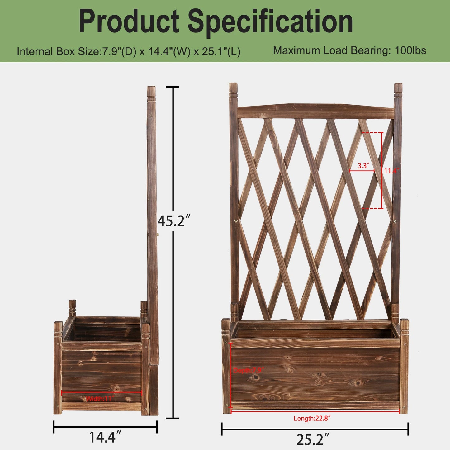 Raised Garden Bed Elevated Wood Planter Box with Trellis for Growing Fresh Herbs Flowers