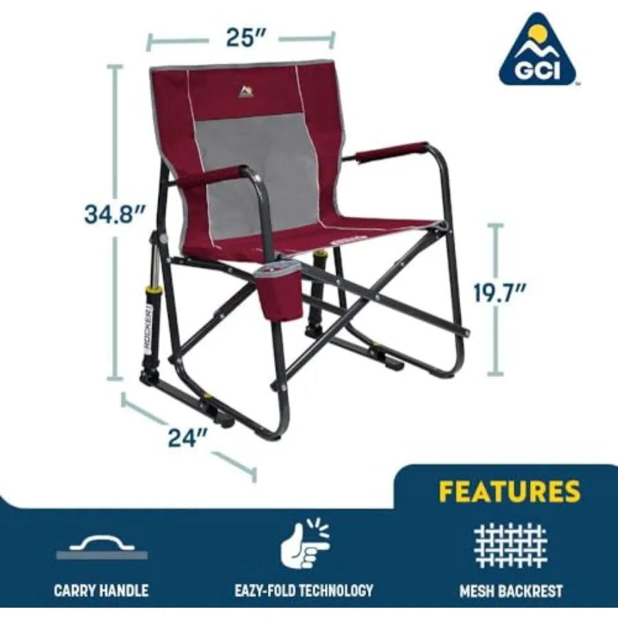 Camping Chair Portable Folding Rocking Chair with Solid, Durable Armrests, Drink Holder and Comfortable Backrest —