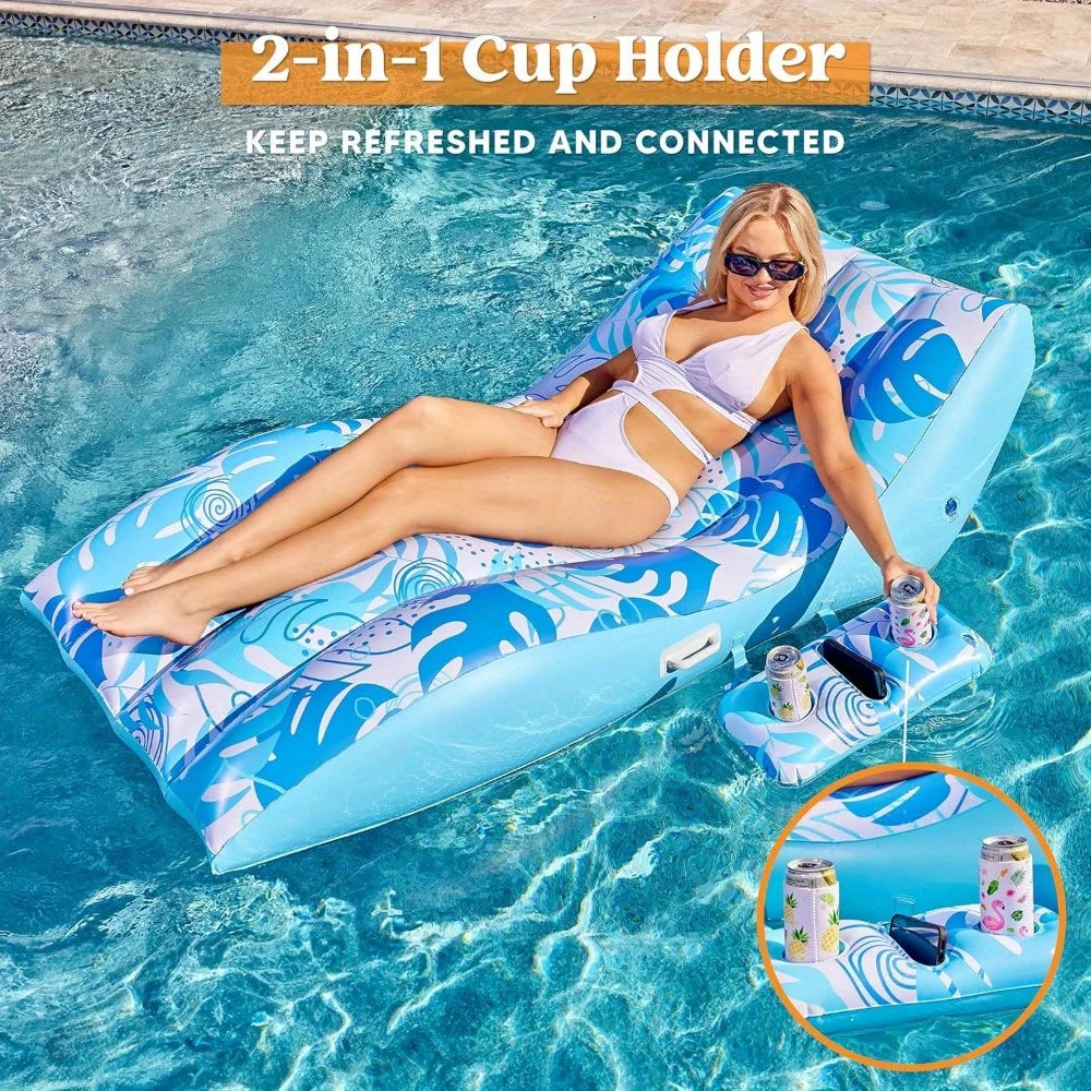 JOYIN Inflatable Adult Pool Floats Chair with Detachable Cup Holder Heavy Duty Lounger Floating Chair Floaties Raft Water Floaty