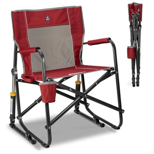 Camping Chair Portable Folding Rocking Chair with Solid, Durable Armrests, Drink Holder and Comfortable Backrest —