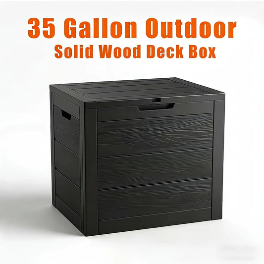 35 Gallon Large Outdoor Resin Storage Box With Lockable Lid - Heavy-Duty Deck Box For Patio Furniture Cushions, Pool Accessories