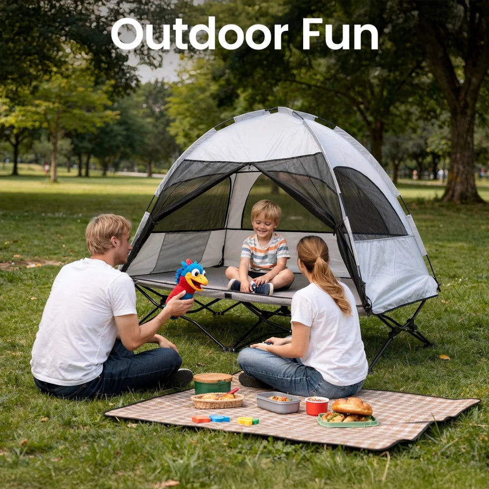 Protable Toddler Travel Bed with Tent: Foldable Kid Cot Tent for Family Camping Hiking