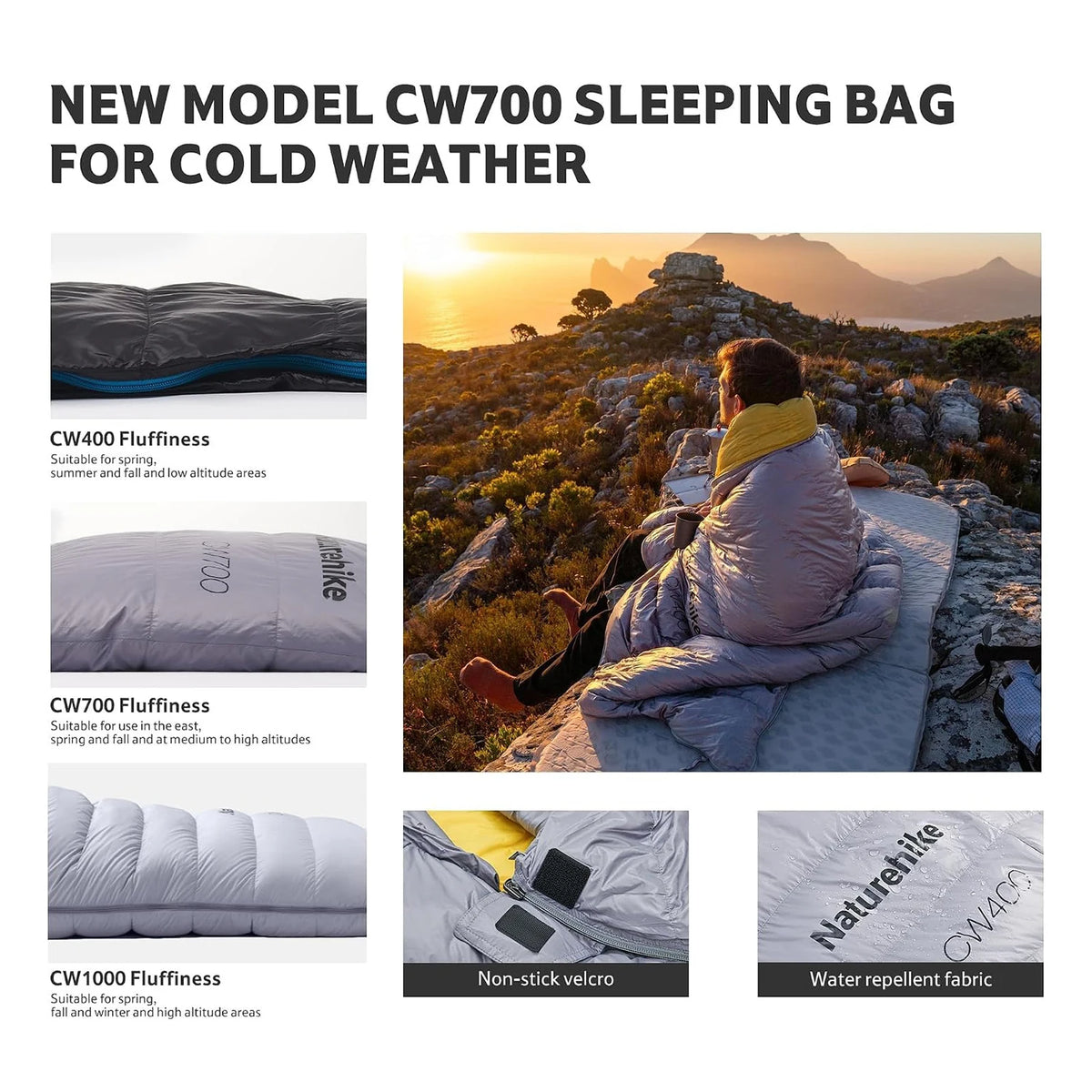 Naturehike CW400/CW700 Ultralight 650FP Duck Down Sleeping Bag 4 Seasons Compact Portable Sleeping Bag for Outdoor Hiking Travel Winter Warm Down Sleeping Bag